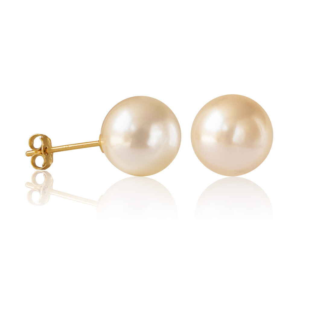 Gold Round Pearl 10mm Stud Earrings